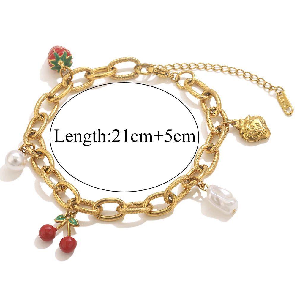 Stainless Steel Starfish Seashell Bracelet Gold-Plated Pendant Bracelets for Women Jewelry Waterprooftrendy Jewelry Gift