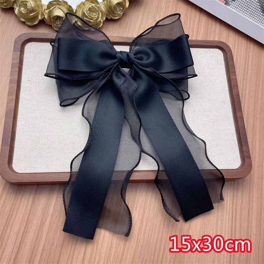 Elegant Long Ribbon Bow Spring Hairpins Women Girl Kid Hair Clips Pin Barrettes Accessories Hairgrip Headwear Headdress Ornament