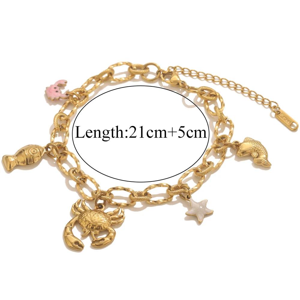 Stainless Steel Starfish Seashell Bracelet Gold-Plated Pendant Bracelets for Women Jewelry Waterprooftrendy Jewelry Gift