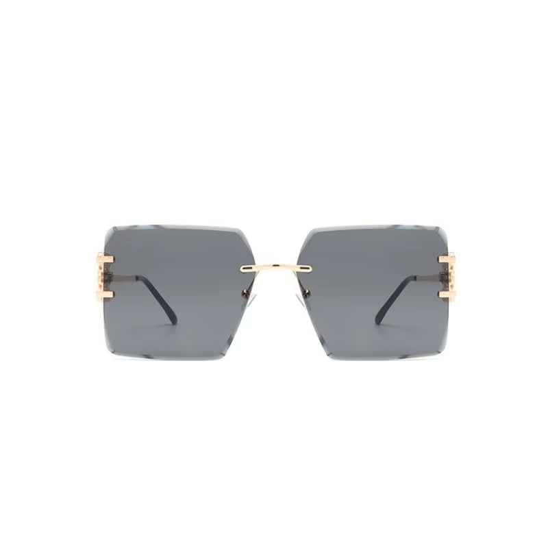 Square Rimless Metal Frame Sunglasses Oversized Retro Bow Gradient Lens Sun Glasses Vintage Fashion Shades UV400 Eyewear