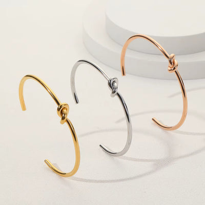 Simple Fashion 18K Pvd Gold Plated Knot Cuff Bangle Non Tarnish Stainless Steel Knot Opening Adjustable Bracelets for Women
