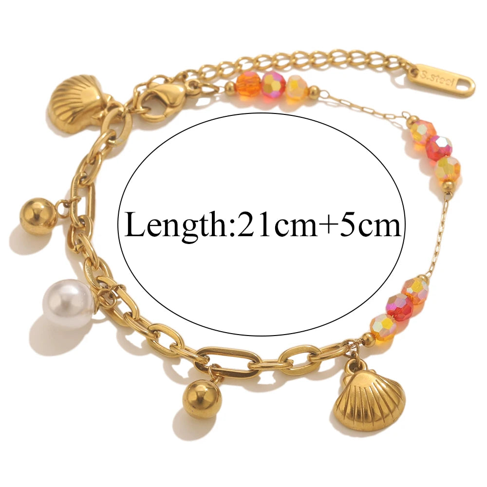 Stainless Steel Starfish Seashell Bracelet Gold-Plated Pendant Bracelets for Women Jewelry Waterprooftrendy Jewelry Gift