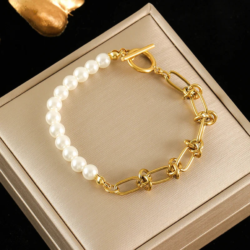 316L Stainless Steel Gold Color Bracelet Bangle Jewelry Charm Metal Texture 18 K Plated Heart Wrist Chain for Women
