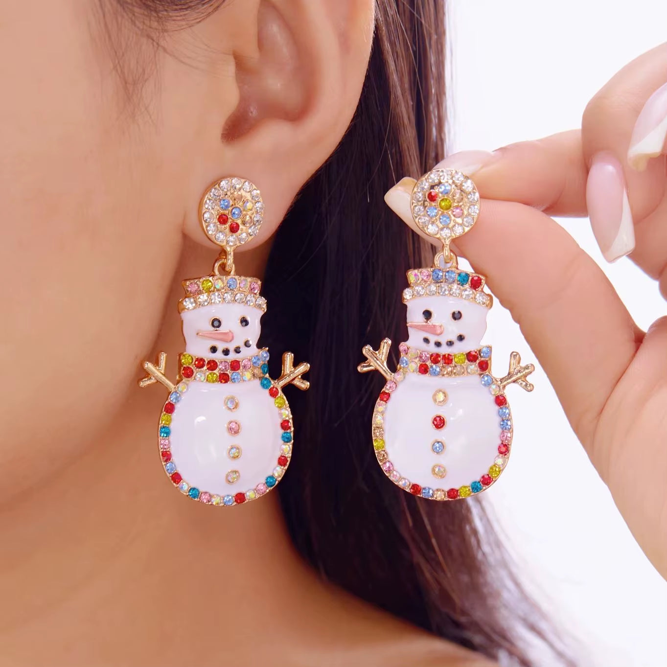 Exquisite Rhinestone Snowman Earrings for Women Minimalist Christmas Tree Bell Bow Earrings New Year Friendship Jewelry Gifts