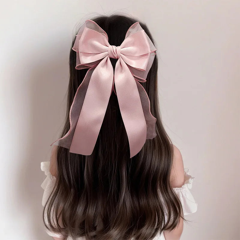 Elegant Long Ribbon Bow Spring Hairpins Women Girl Kid Hair Clips Pin Barrettes Accessories Hairgrip Headwear Headdress Ornament