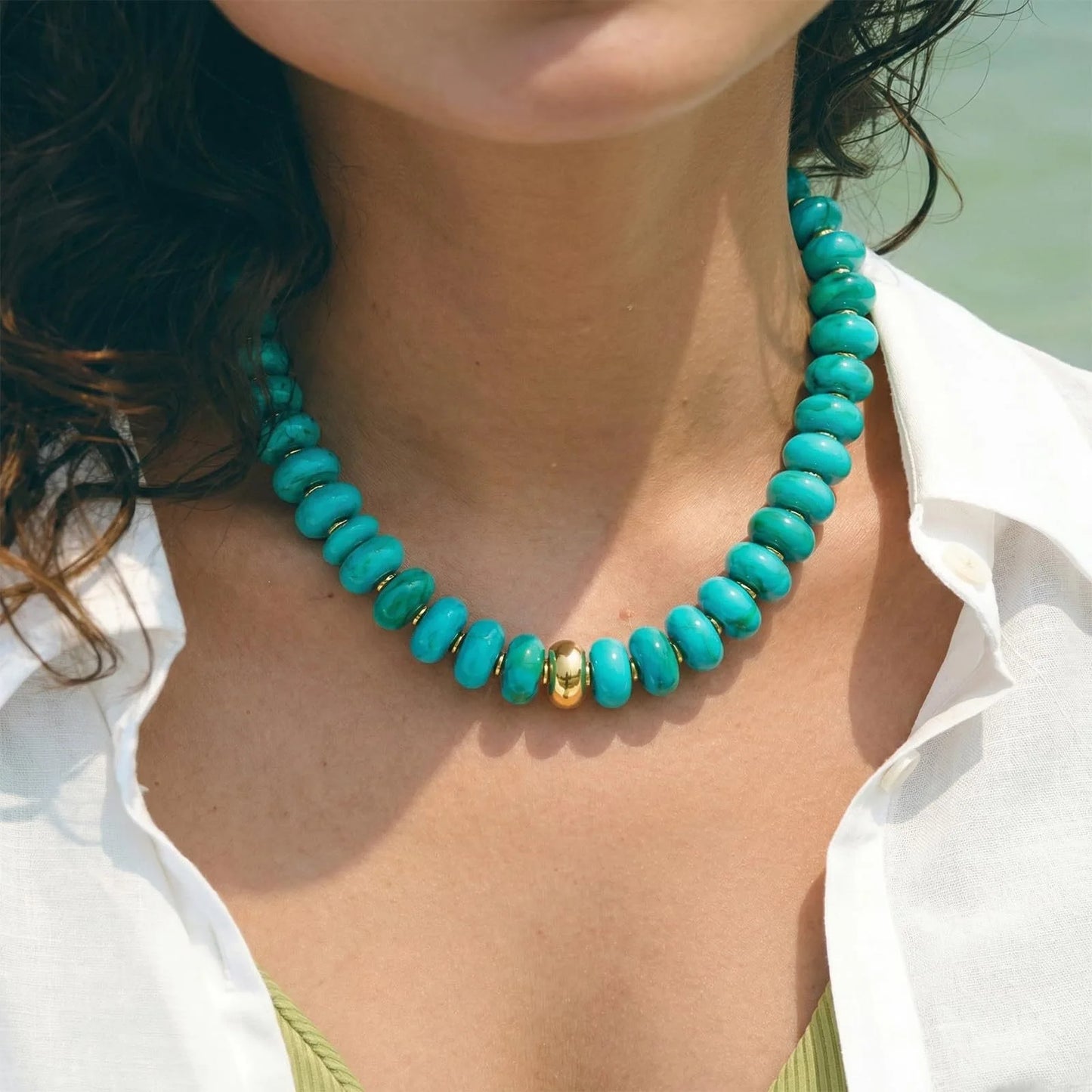 Chunky Colorful Beaded Choker Necklace Women Summer Trendy round Resin Beads Chain Necklaces Statement Jewelry Gift for Vacation