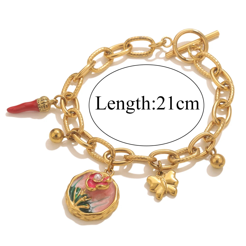 Stainless Steel Starfish Seashell Bracelet Gold-Plated Pendant Bracelets for Women Jewelry Waterprooftrendy Jewelry Gift