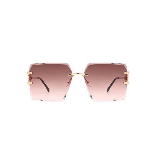 Square Rimless Metal Frame Sunglasses Oversized Retro Bow Gradient Lens Sun Glasses Vintage Fashion Shades UV400 Eyewear