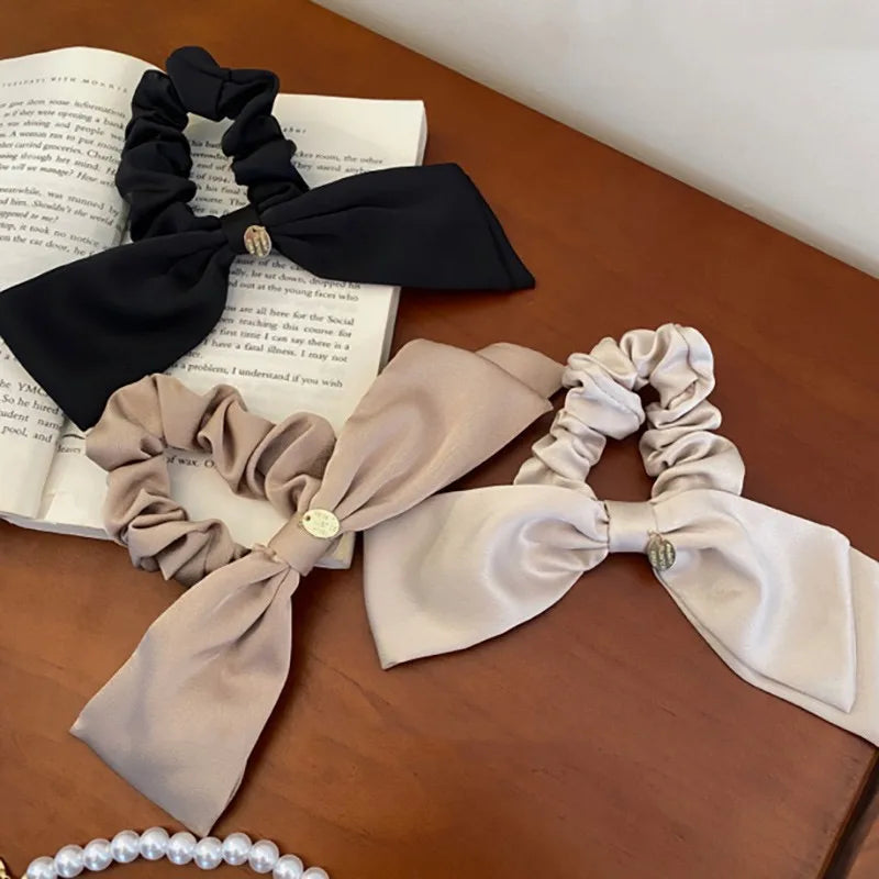 Fashion Advanced Sense Solid Color Bow Hair Band for Women Girls Sweet Versatile Ribbon Bow Hair Rope Hair Accessories Gifts