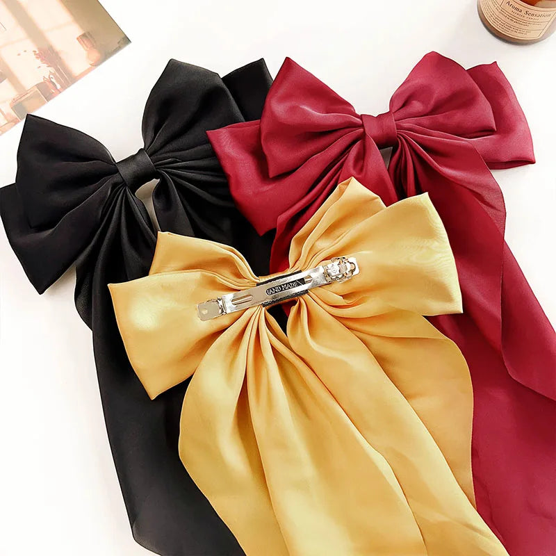 1PC Women Solid Color Hairpins Minimalist Bowknot Retro Hair Clip for Girls Silk Hairband Elegant Hair Accessory
