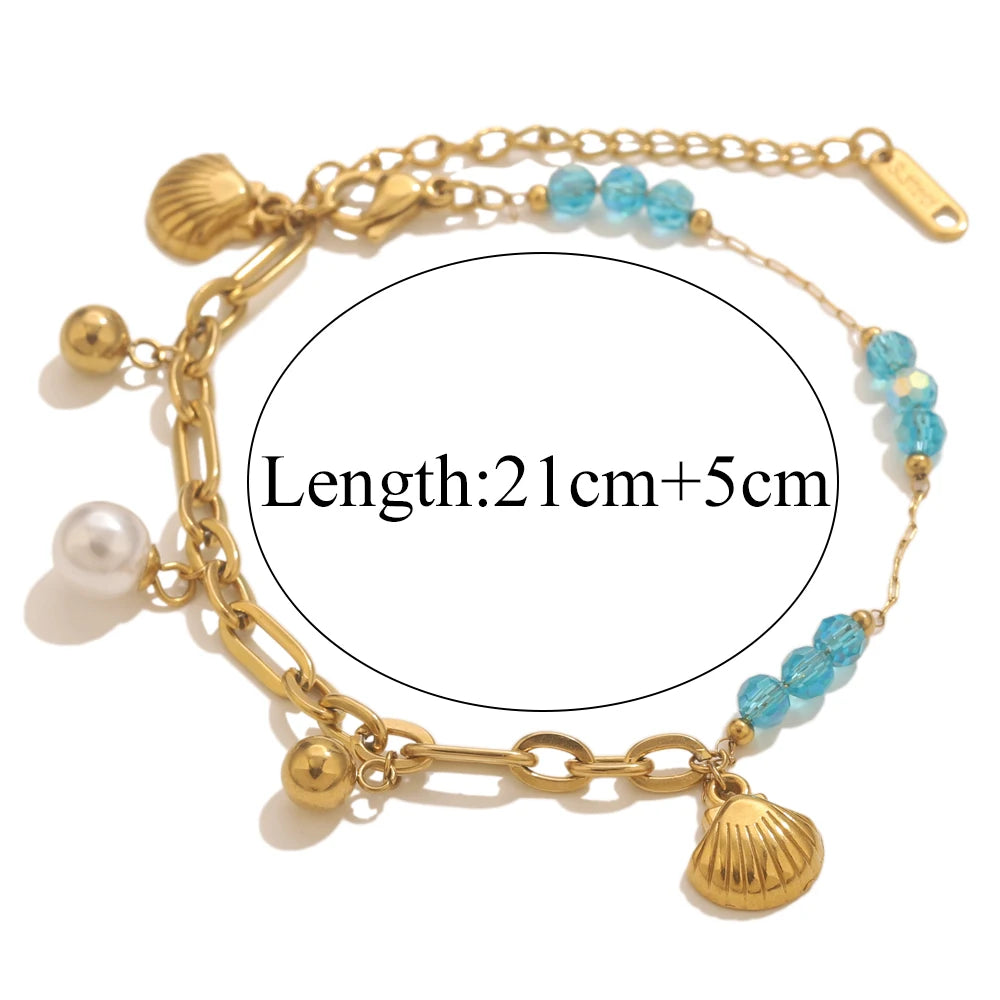 Stainless Steel Starfish Seashell Bracelet Gold-Plated Pendant Bracelets for Women Jewelry Waterprooftrendy Jewelry Gift