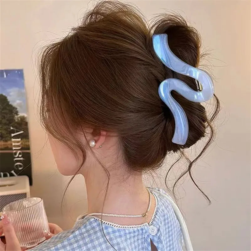 1Pc New High-End Pearl Wave Clip, Shark Clip, Large Hair Clip, Back of Head Hair Clip, Hair Accessory