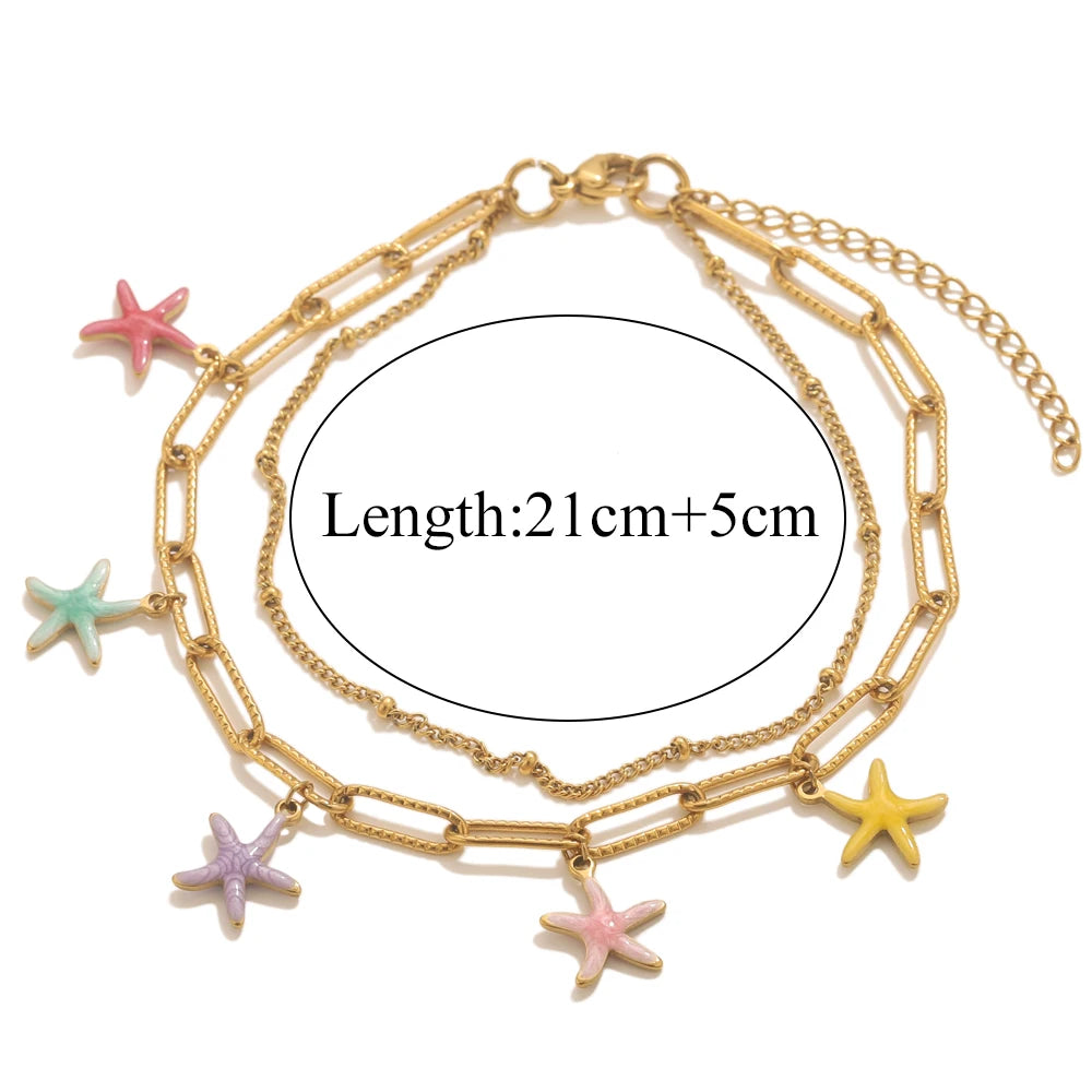 Stainless Steel Starfish Seashell Bracelet Gold-Plated Pendant Bracelets for Women Jewelry Waterprooftrendy Jewelry Gift