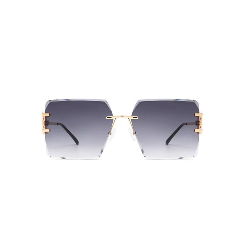 Square Rimless Metal Frame Sunglasses Oversized Retro Bow Gradient Lens Sun Glasses Vintage Fashion Shades UV400 Eyewear