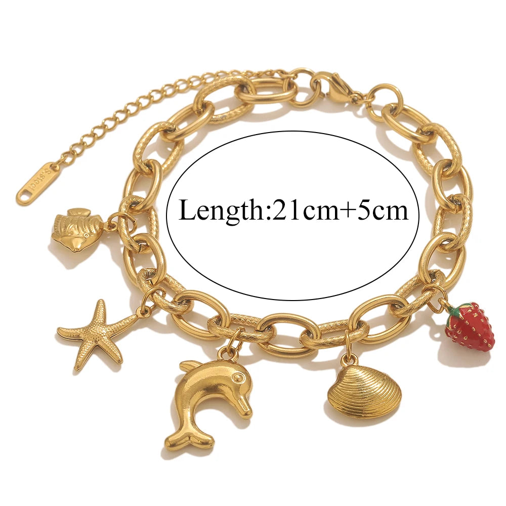Stainless Steel Starfish Seashell Bracelet Gold-Plated Pendant Bracelets for Women Jewelry Waterprooftrendy Jewelry Gift