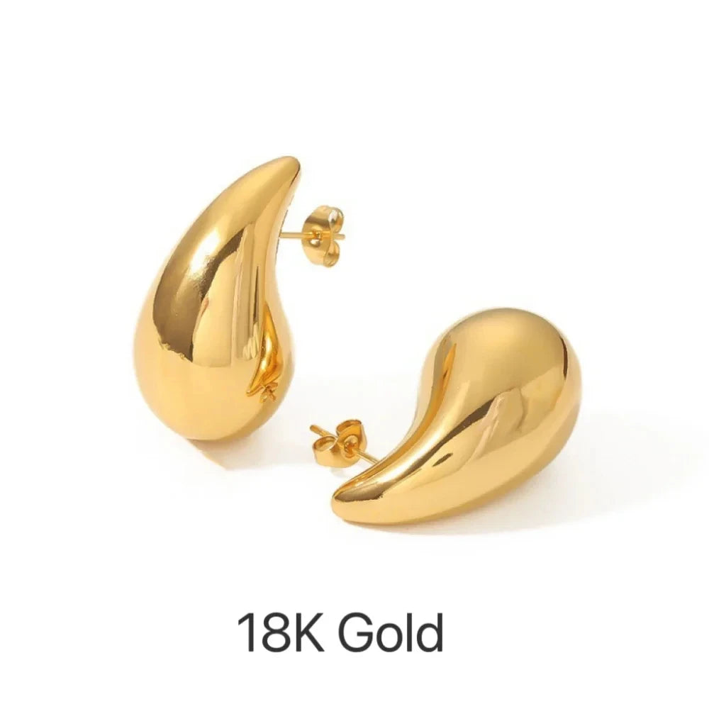 10-31Mm Stainless Steel Vintage Chunky Water Drop Earrings for Women Gold Plated Thick Earring Statement Wedding Jewelry Gifts