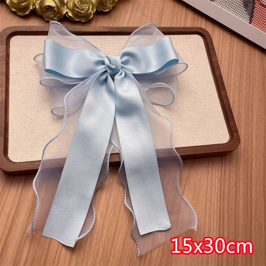 Elegant Long Ribbon Bow Spring Hairpins Women Girl Kid Hair Clips Pin Barrettes Accessories Hairgrip Headwear Headdress Ornament