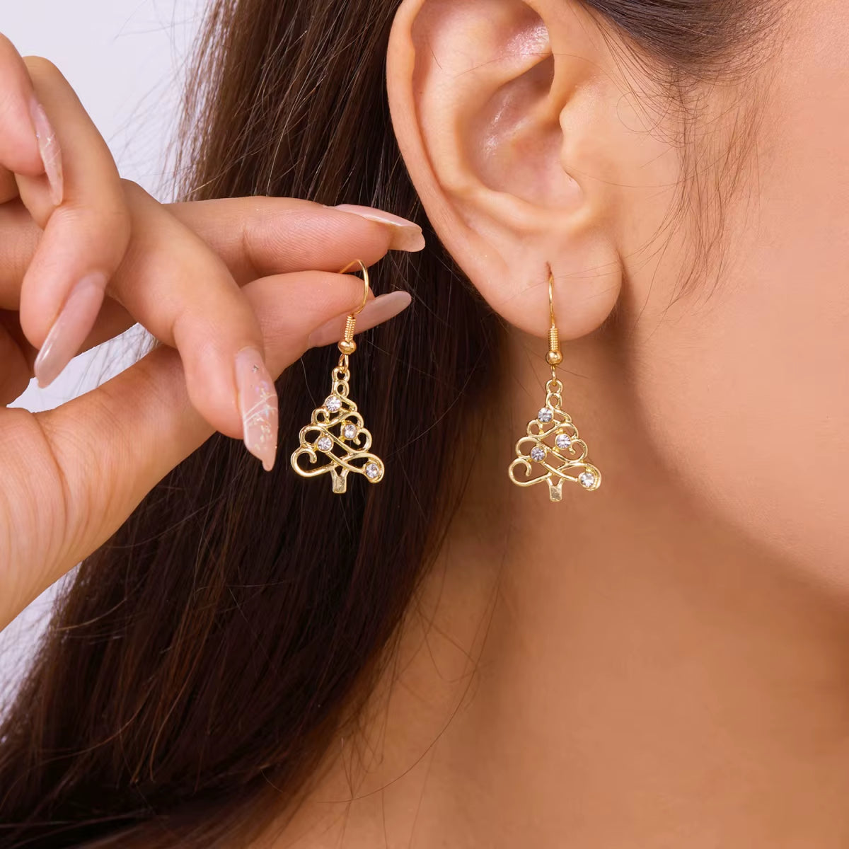 Minimalist Rhinestone Hollow Christmas Tree Drop Earrings Classic Trendy Xmas Tree Dangle Earring for Women Men Holiday Jewelry