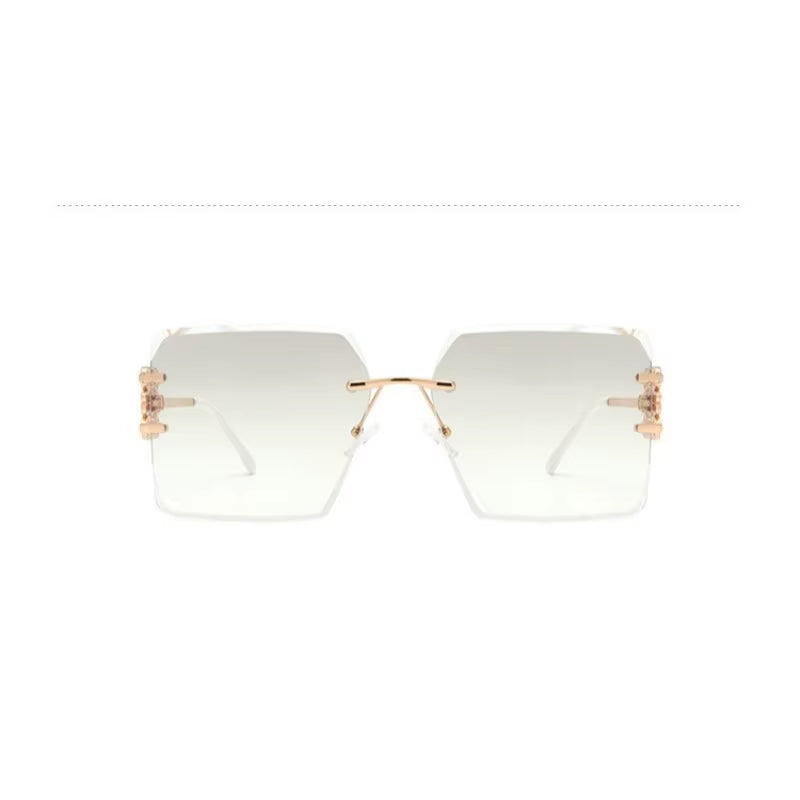 Square Rimless Metal Frame Sunglasses Oversized Retro Bow Gradient Lens Sun Glasses Vintage Fashion Shades UV400 Eyewear