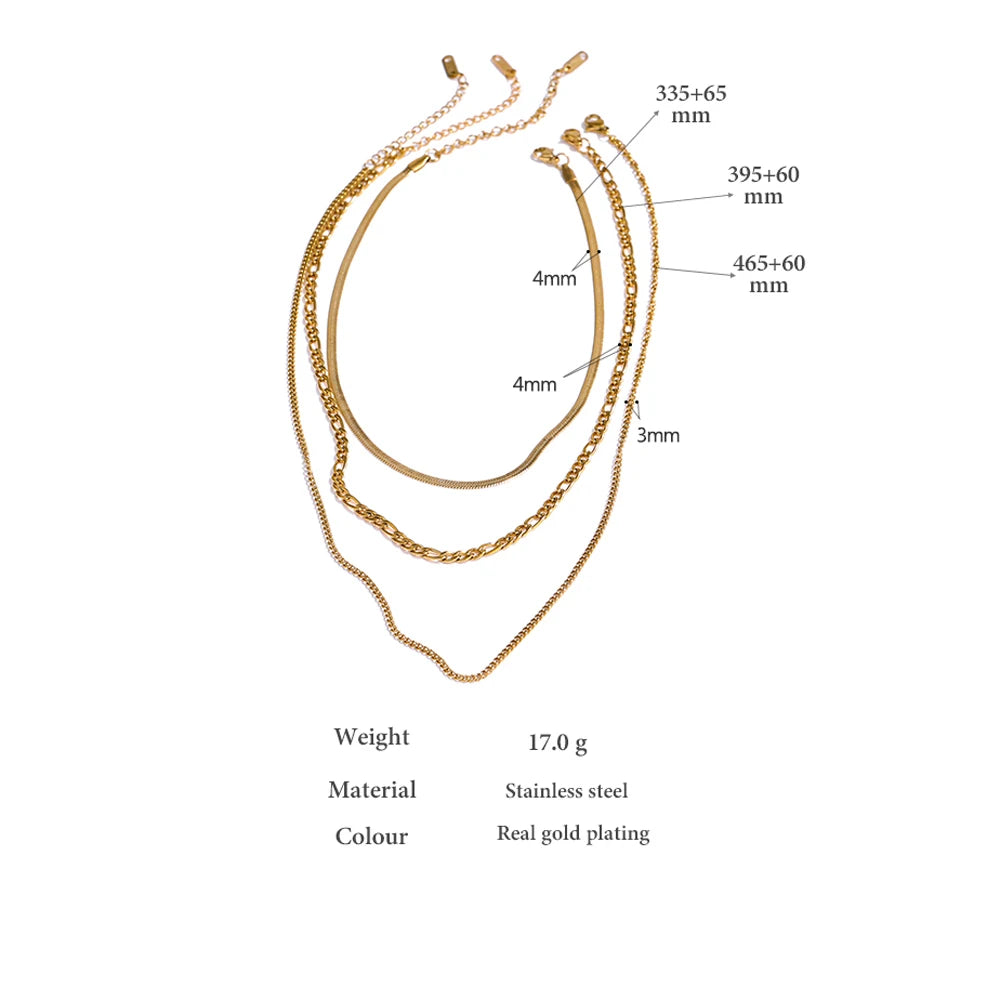 Stainless Steel Chain Layered Necklace Separated Set for Women Statement Golden Metalic Waterproof Collar Necklace Jewelry