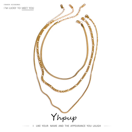 Stainless Steel Chain Layered Necklace Separated Set for Women Statement Golden Metalic Waterproof Collar Necklace Jewelry