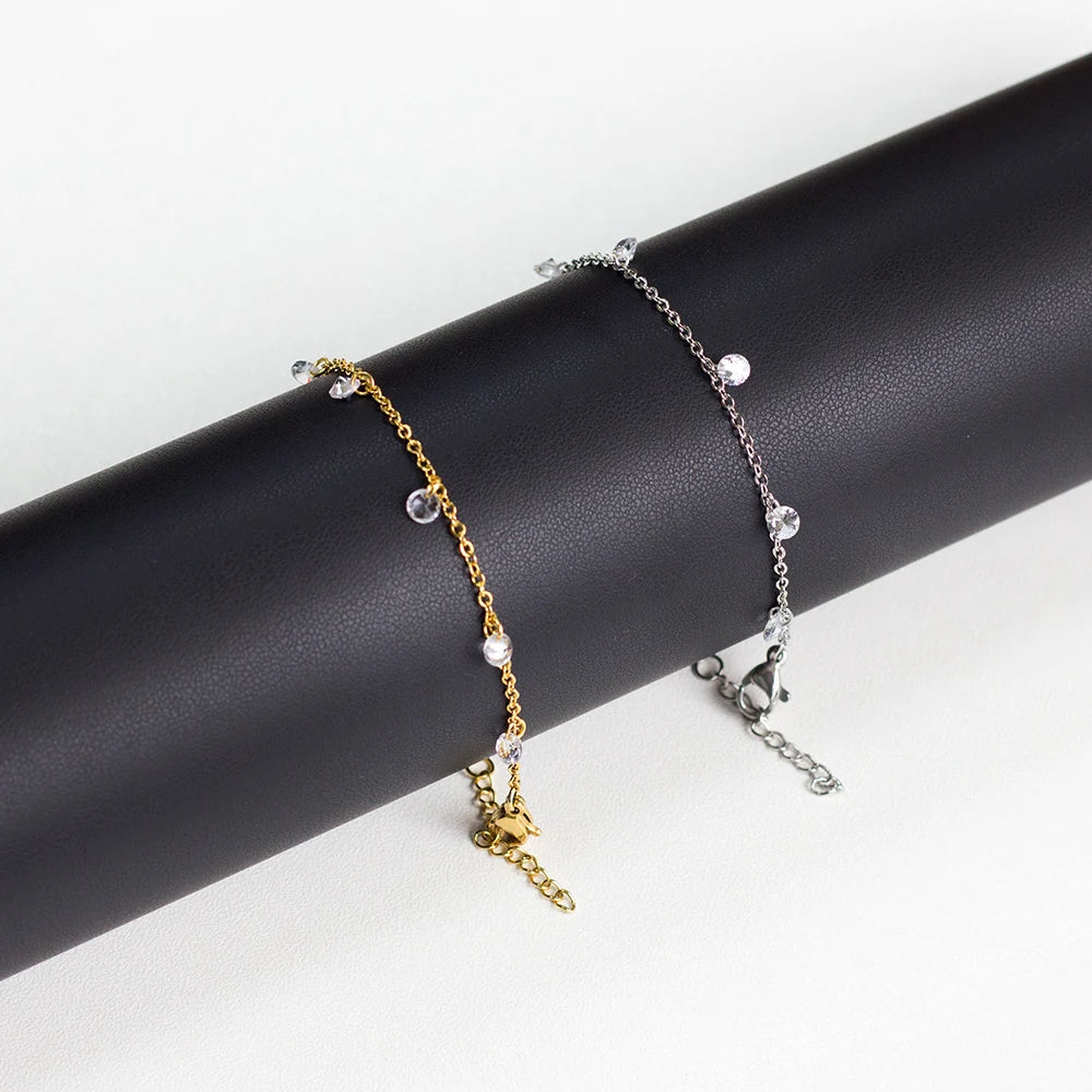 Stainless Steel Bracelets for Women Gold Plated Silver Color Charm Cubic Zirconia Link Chain Bracelets Pulsera Collier