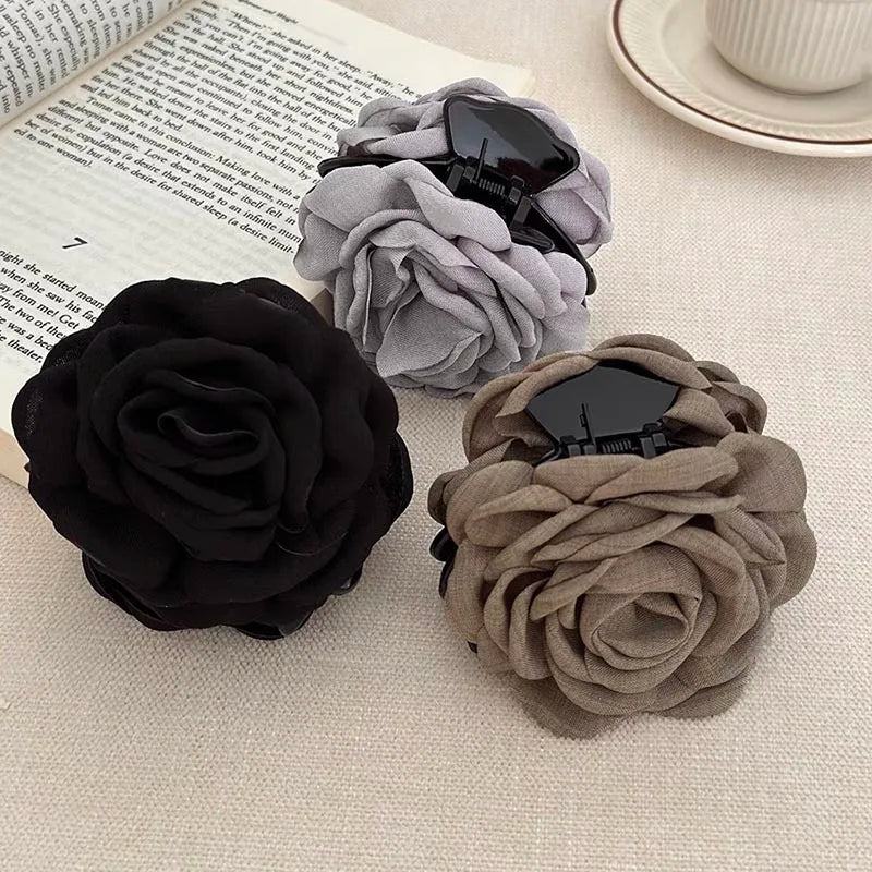 French Fabric Rose Flower Hair Claw Clips for Women Girls Hair Clip Barrette Hairpins Hair Clamps Headwear Hair Accessories Gift