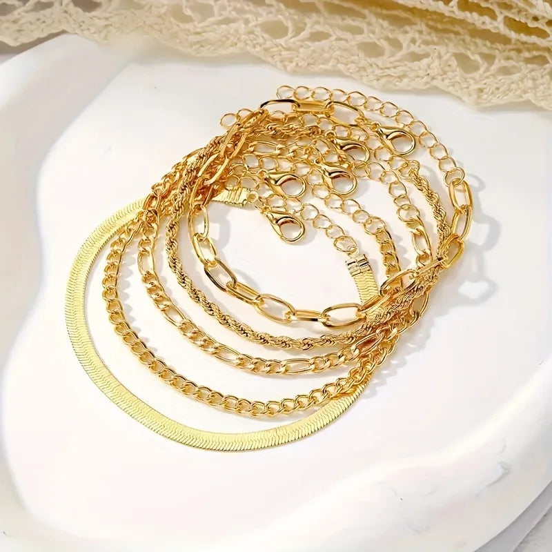 5 Bracelet Set Bohemian Minimalist Hand Decoration Metal Chain Women's Multi Layered Chain