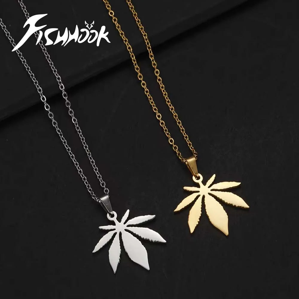 Maple Leaf Necklace Autumn Fall Winter Chain Gift for Woman Man Cold Color Stainless Steel Pendant Fashion Jewelry Accessories