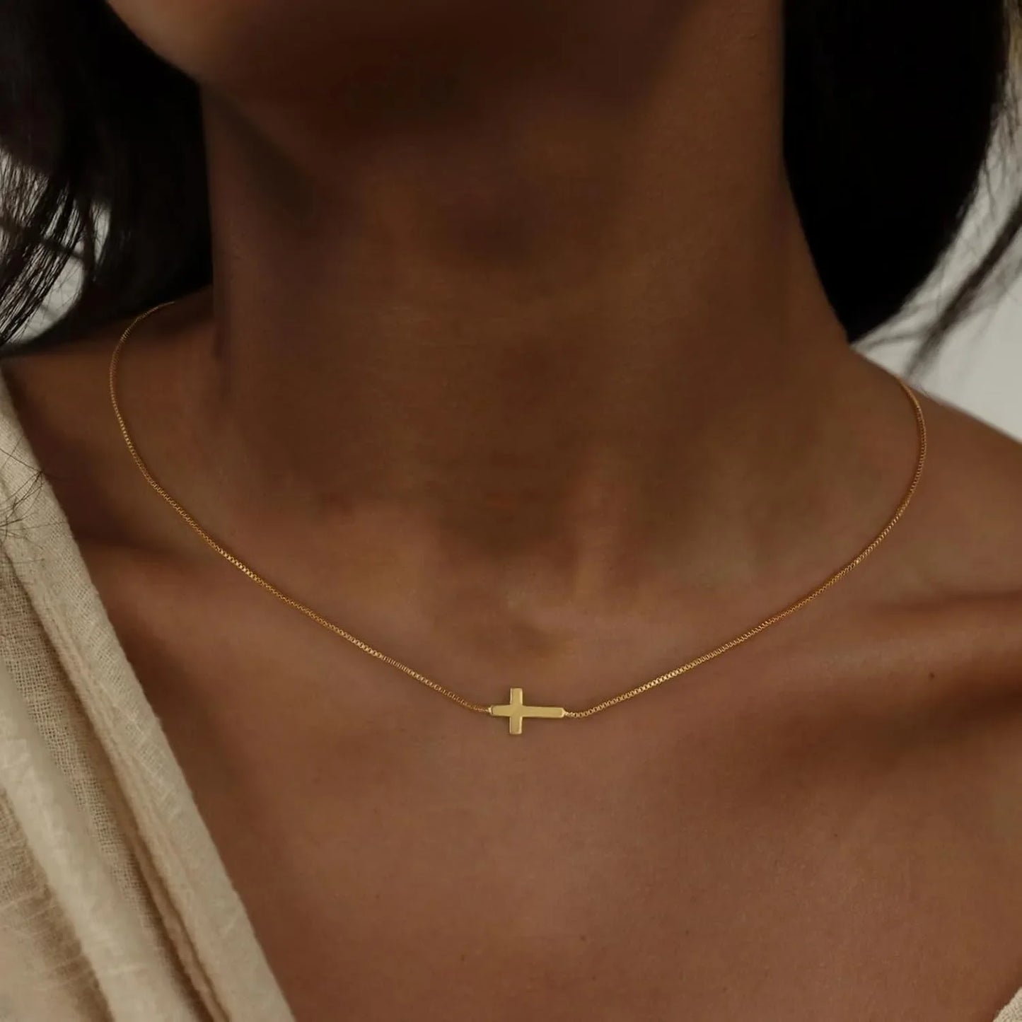 Cross Necklace for Women 14K Gold Plated Small Cross Pendant Choker Simple Trendy Charm Chain Necklace Jewelry Religious Gift
