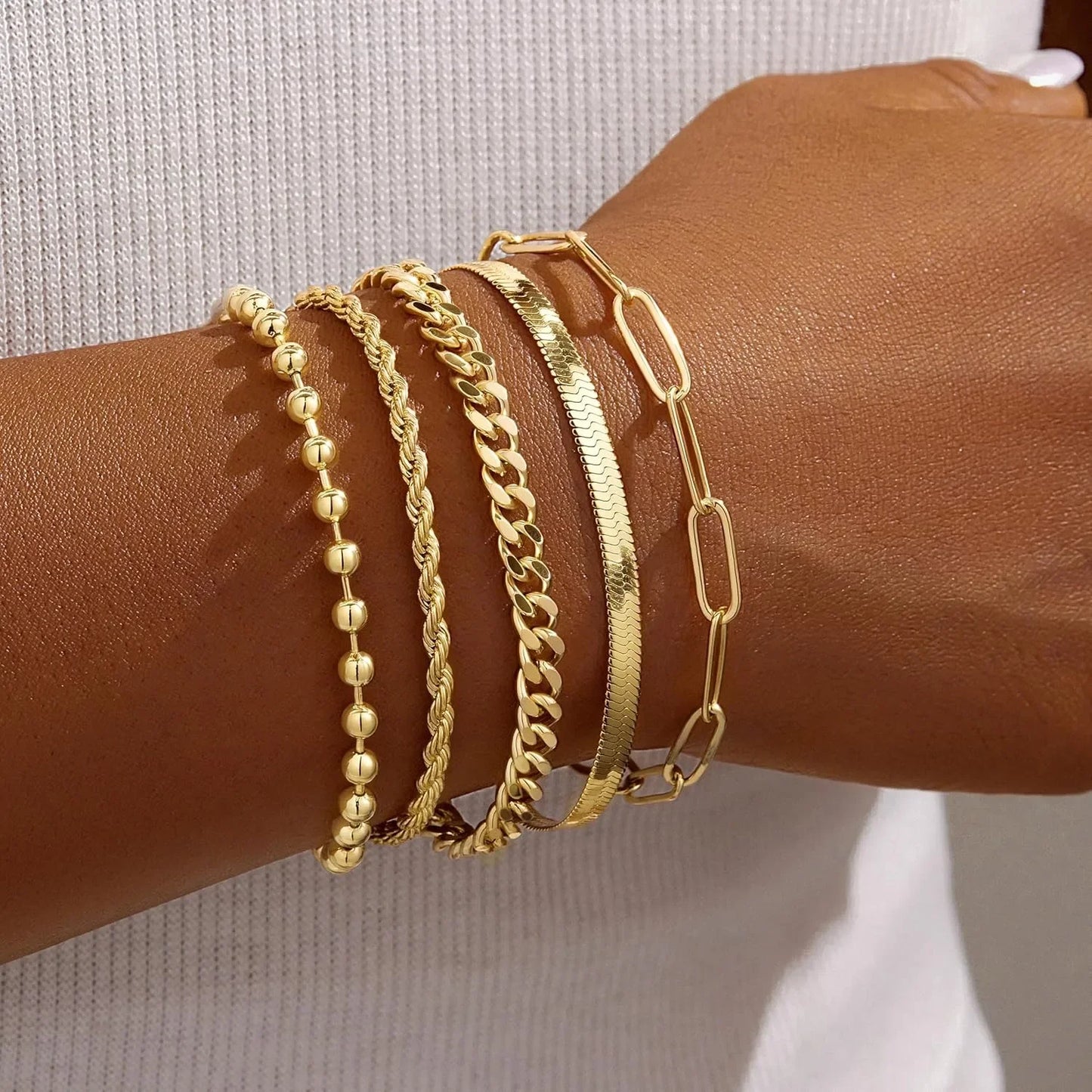 Gold Bracelets for Women Bracelets Set for Women Gold Bracelets Stack with Beaded, Cuban, Paperclip, Snake, Rope Gifts for Women
