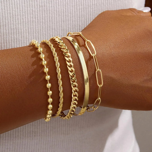 Gold Bracelets for Women Bracelets Set for Women Gold Bracelets Stack with Beaded, Cuban, Paperclip, Snake, Rope Gifts for Women