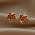 Red Gem Maple Leaf Stud Earrings for Women2023 New Fashion Light Luxury Earrings Retro Simple Crystal Earrings Jewelry Gift