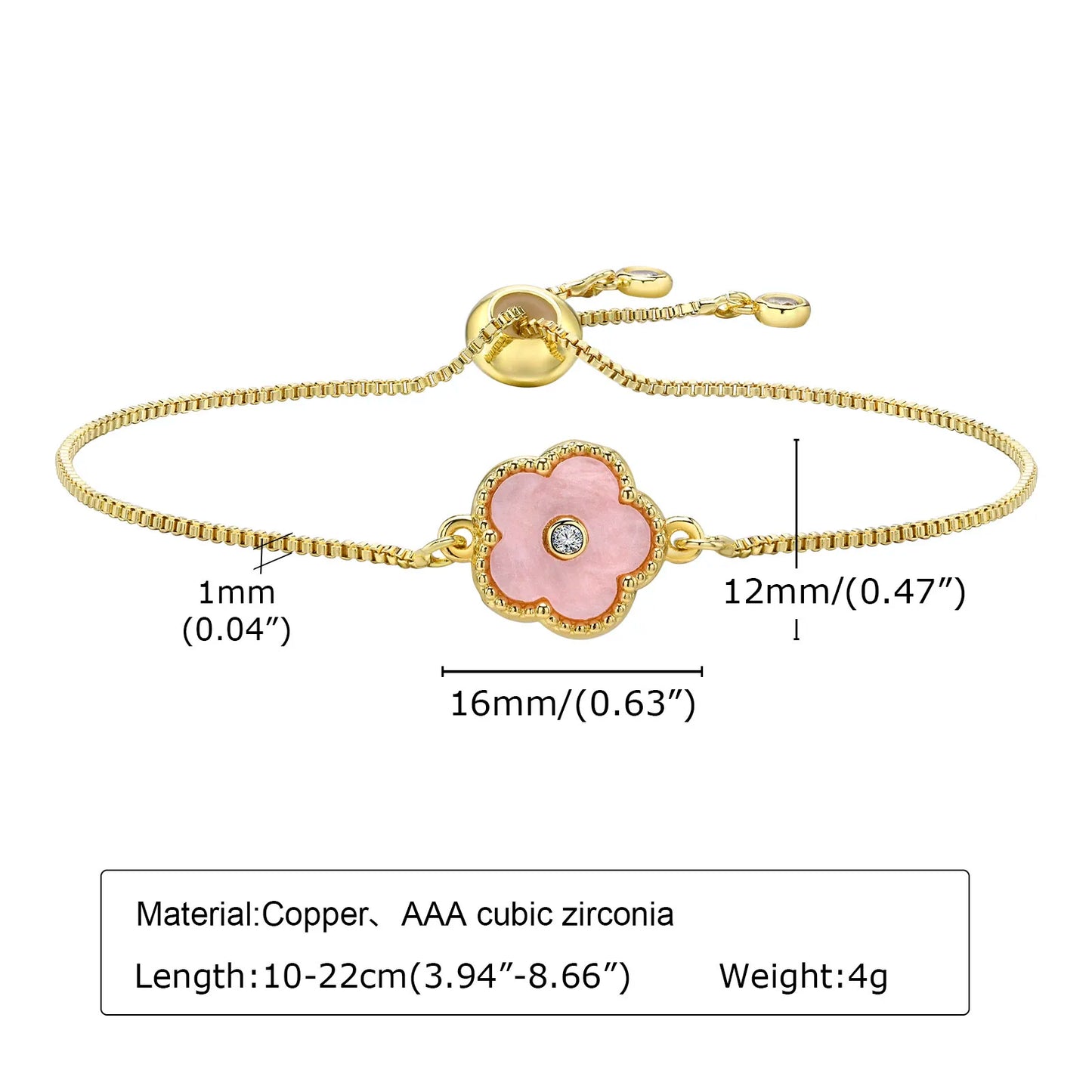 Stainless Steel Leaf Flower Bracelet Adjustable Woman Girl AAA Zirconia Inlay Christmas Gift