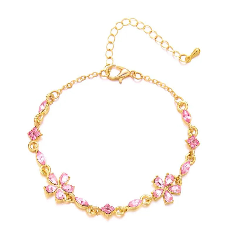 Luxury Colorful Zircon Flower Bracelet for Women Girls Korean Sweet Gold Color Crystal Adjustable Bracelet Jewelry Gift