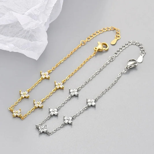 925 Sterling Silver Shiny Zircon Flower Bracelets for Women Charm Temperament Chain Bracelet Party Wedding Jewelry Holiday Gifts