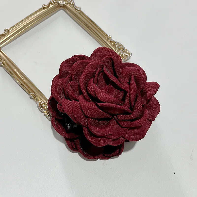 French Fabric Rose Flower Hair Claw Clips for Women Girls Hair Clip Barrette Hairpins Hair Clamps Headwear Hair Accessories Gift