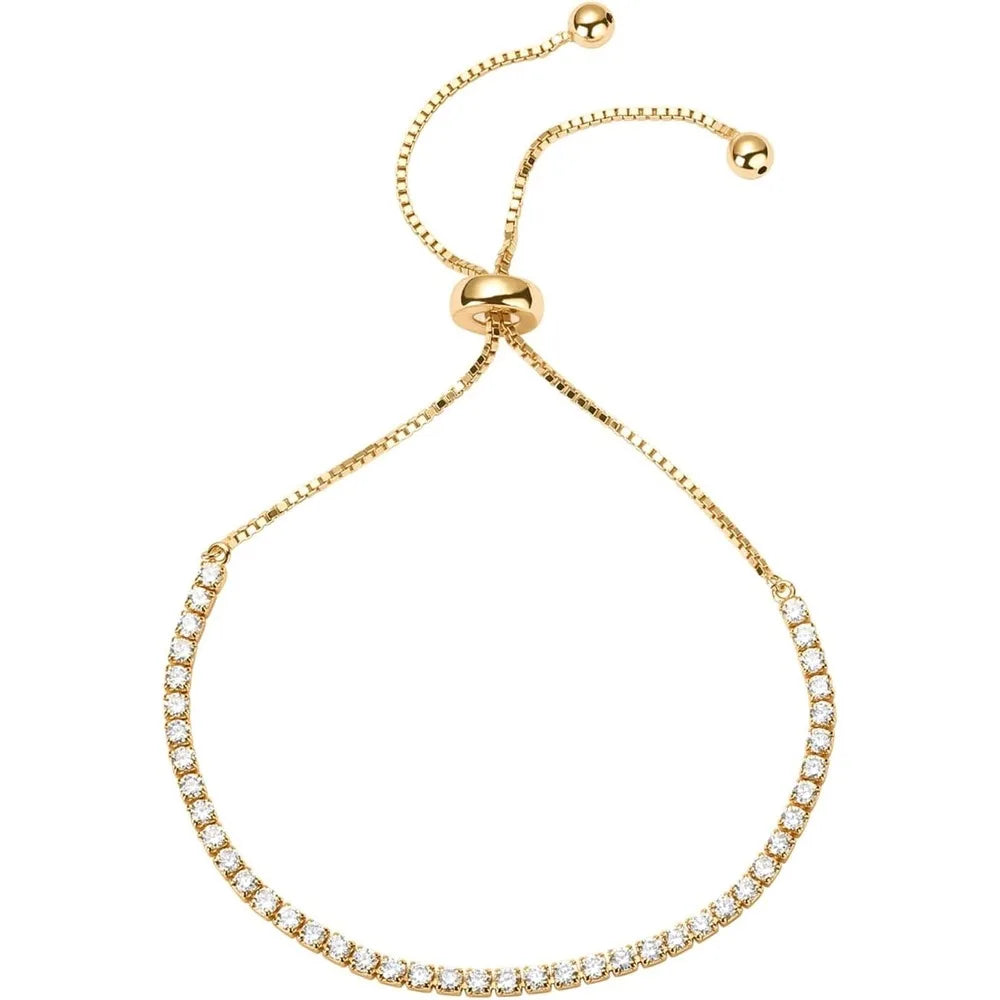 14K Gold Plated Cubic Zirconia Classic Tennis Bracelet for Women | Adjustable Slider| Gift for Women Trendy Bracelet for Women