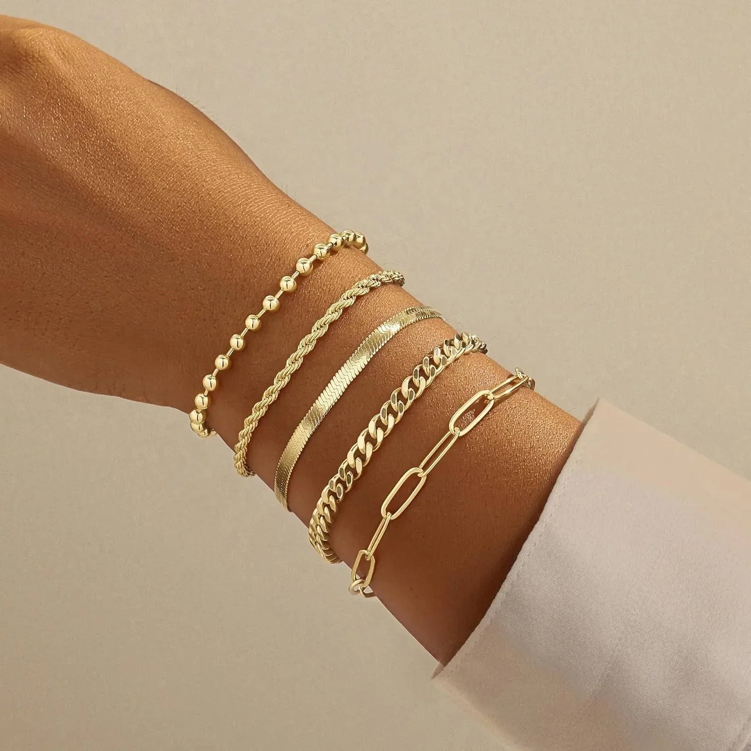 Gold Bracelets for Women Bracelets Set for Women Gold Bracelets Stack with Beaded, Cuban, Paperclip, Snake, Rope Gifts for Women