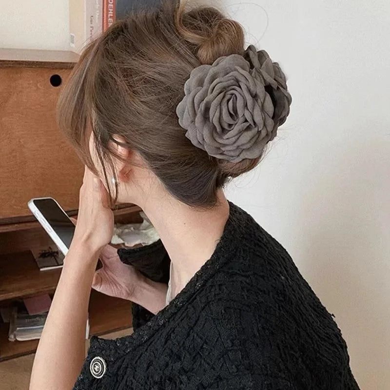 French Fabric Rose Flower Hair Claw Clips for Women Girls Hair Clip Barrette Hairpins Hair Clamps Headwear Hair Accessories Gift