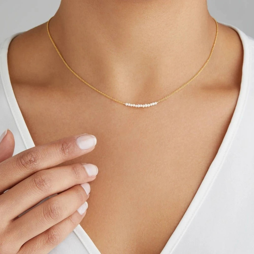 Vlen Stainless Steel Necklace with Natural Pearl Elegant Necklaces for Women 18K Gold Plated Chain Choker Exquisite Jewelry