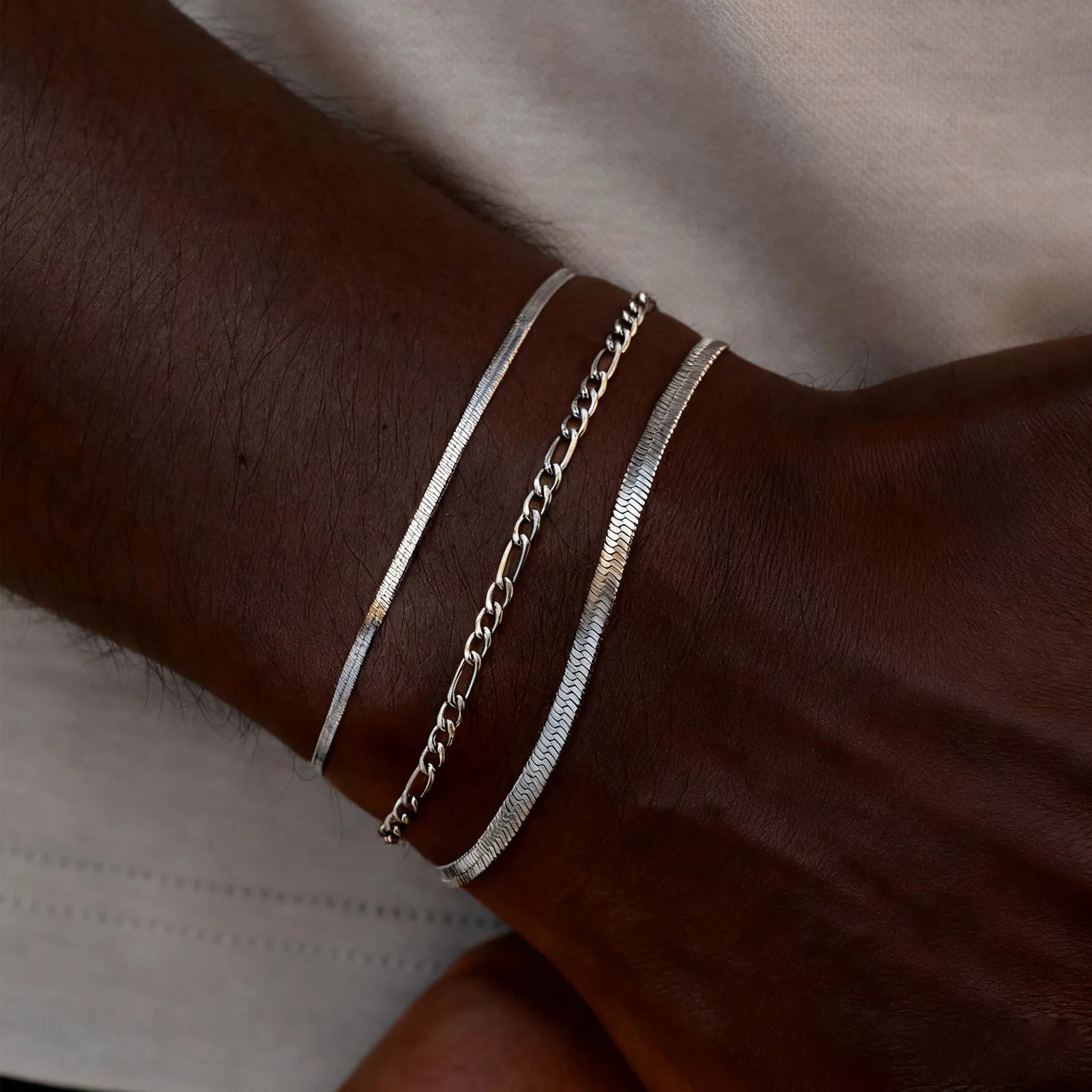 3Pcs/Set Minimalist Chain Bracelet for Men Boys,Stainless Steel Silver Color Chain Adjustable Wristband,Simple Jewelry Set Gift