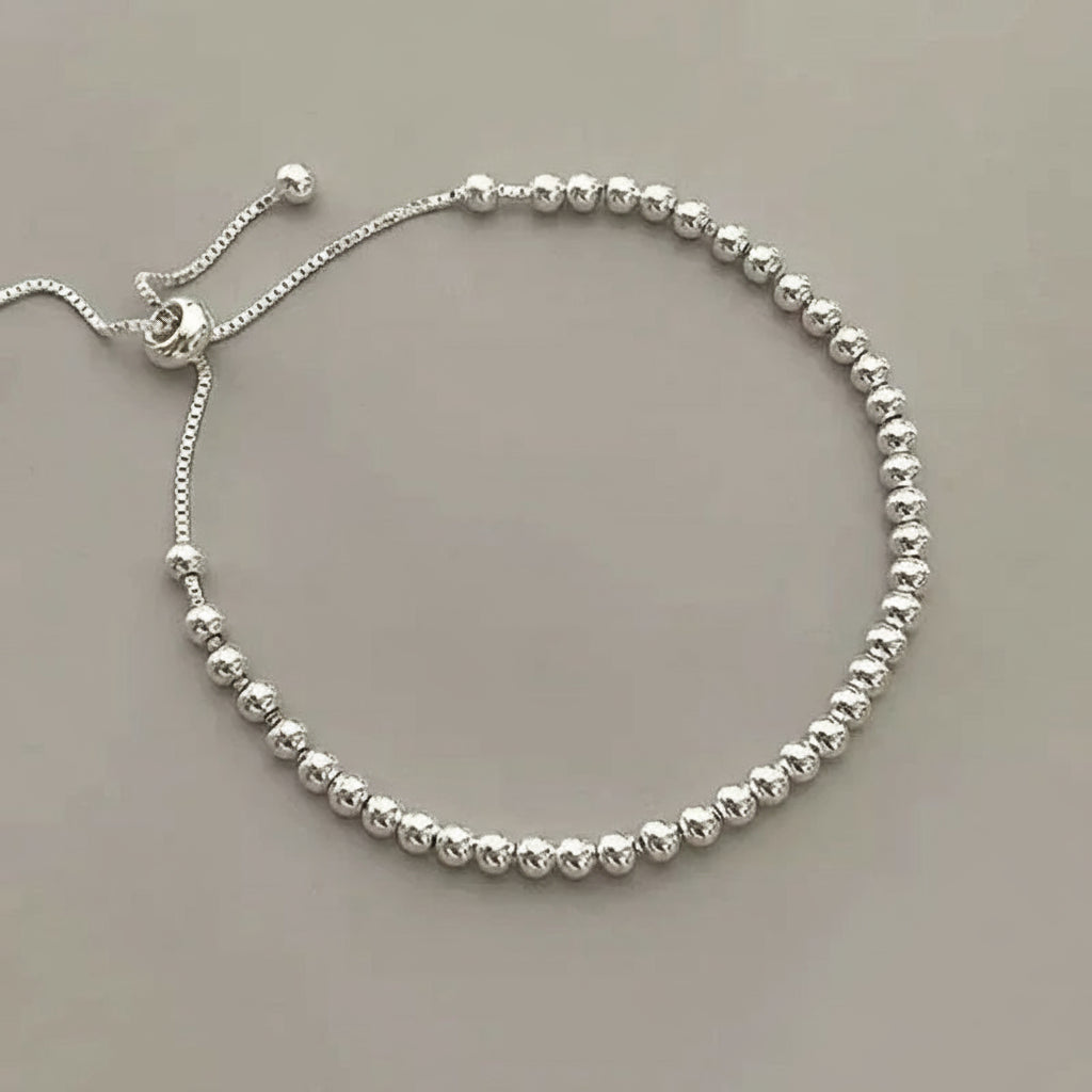 100% Solid 925 Sterling Silver Metal Bracelets for Women Men Beads Adjustable Handmade Simple Bracelet Birthday Christmas Gifts