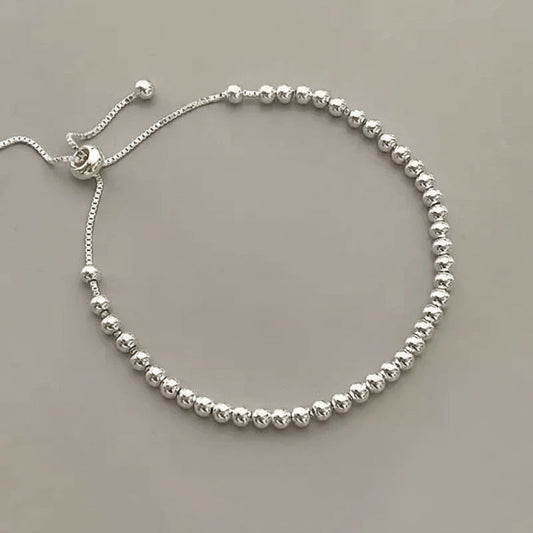 100% Solid 925 Sterling Silver Metal Bracelets for Women Men Beads Adjustable Handmade Simple Bracelet Birthday Christmas Gifts