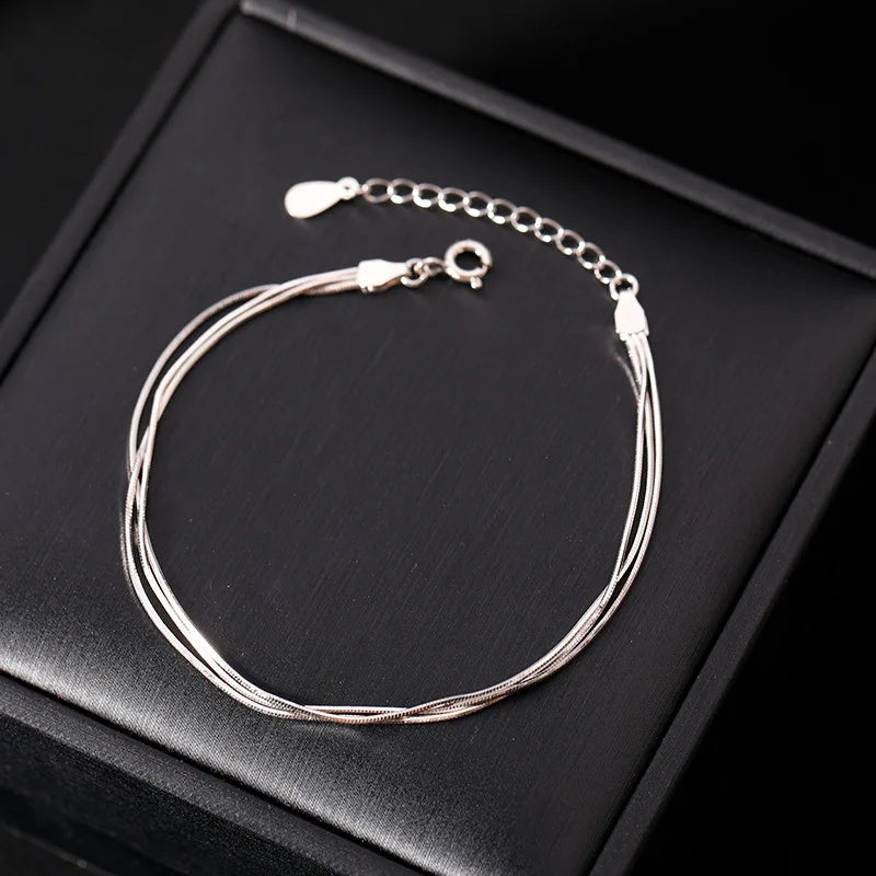 Fashion 925 Sterling Silver Bracelets for Women Simple Korean Multi Layer Coil Adjustable Bracelets Party Wedding Jewelry Gifts