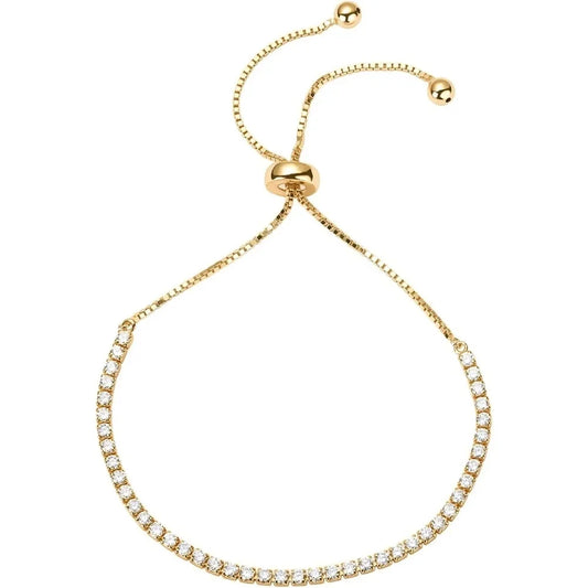 14K Gold Plated Cubic Zirconia Classic Tennis Bracelet for Women | Adjustable Slider| Gift for Women Trendy Bracelet for Women