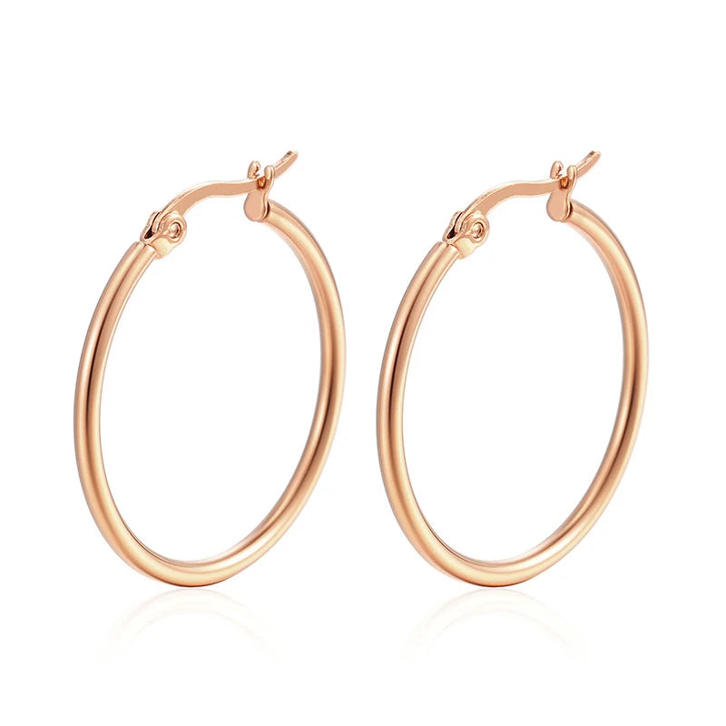 30-80Mm Big Simple Classic Hoop Earrings for Women Girls Circle Stainless Steel Earrings Gold Silver Color round Earings Gift