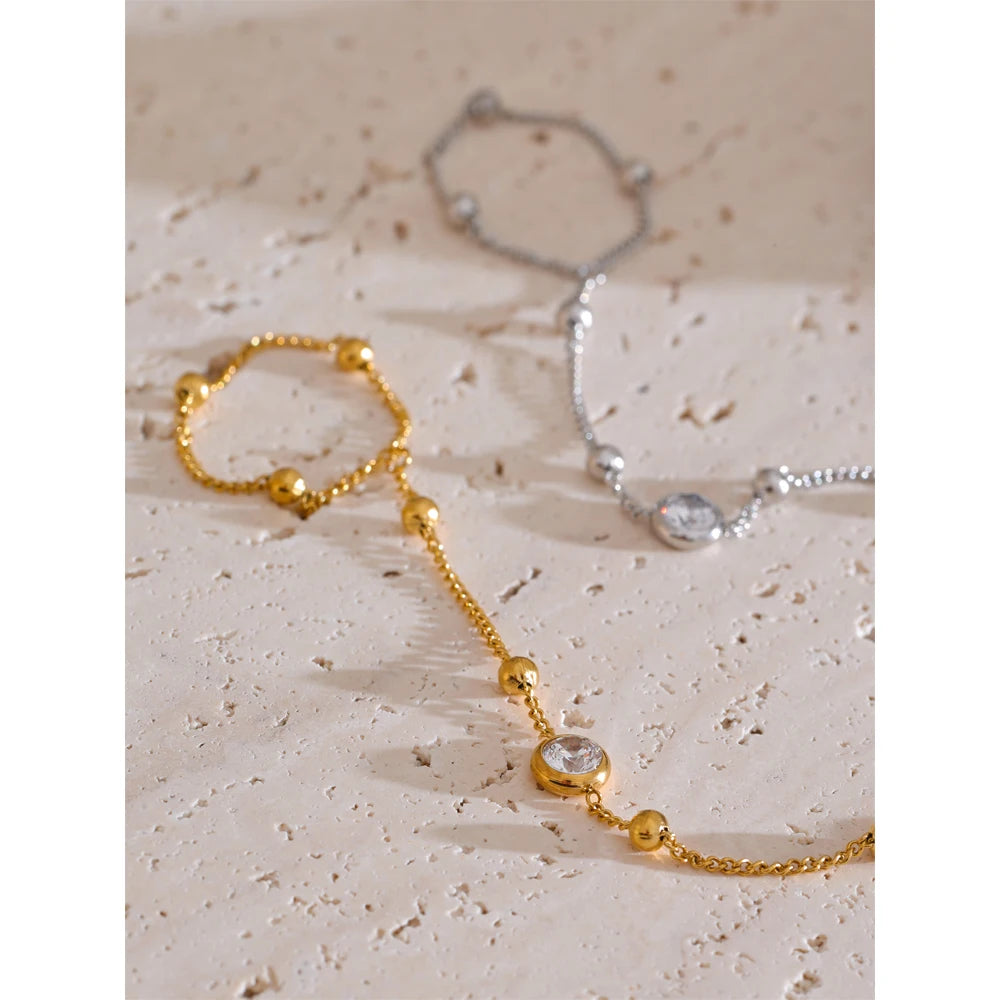 Stainless Steel Hand Chain Wrist with Finger Fashion Accessories Bracelet for Women Gold Platinum PVD Plated Chic Jewelry