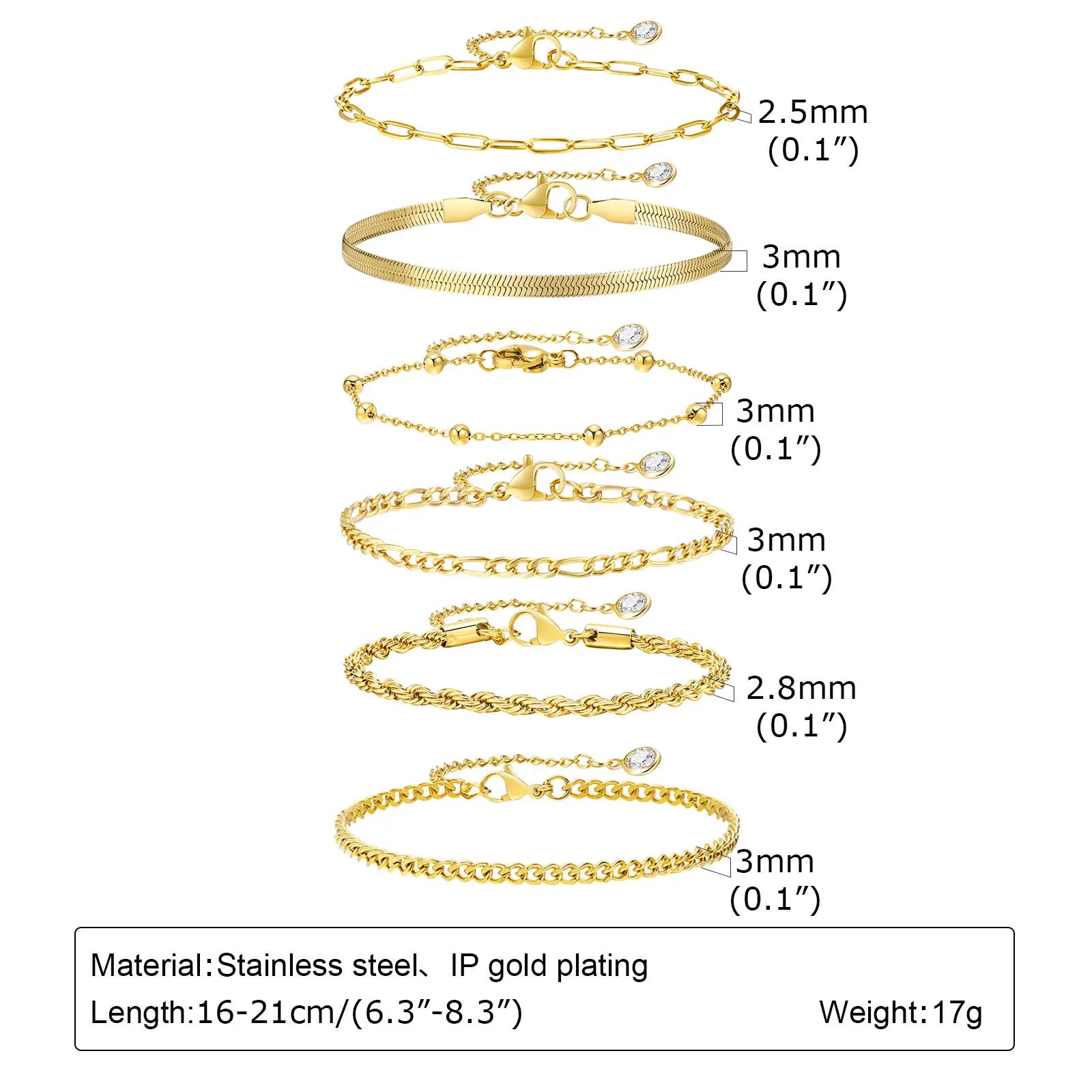 6Pcs/3Pcs Women Chain Bracelets Set, Rope Chain Cuban Chain Snake Links Bracelets, New Gold Plated Minimalist Jewelry Set
