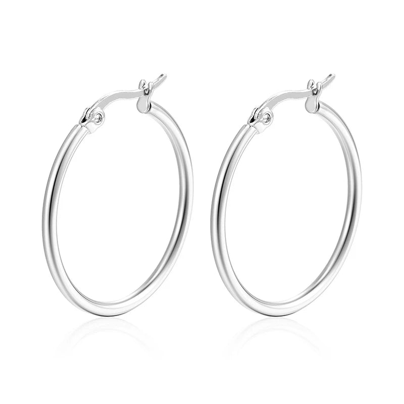 30-80Mm Big Simple Classic Hoop Earrings for Women Girls Circle Stainless Steel Earrings Gold Silver Color round Earings Gift